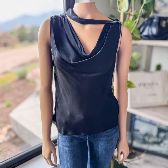 Banana Republic, Hammered Black Satin Cowl-Neck Tank, Sleeveless, Women’s Small - Picture 1 of 10